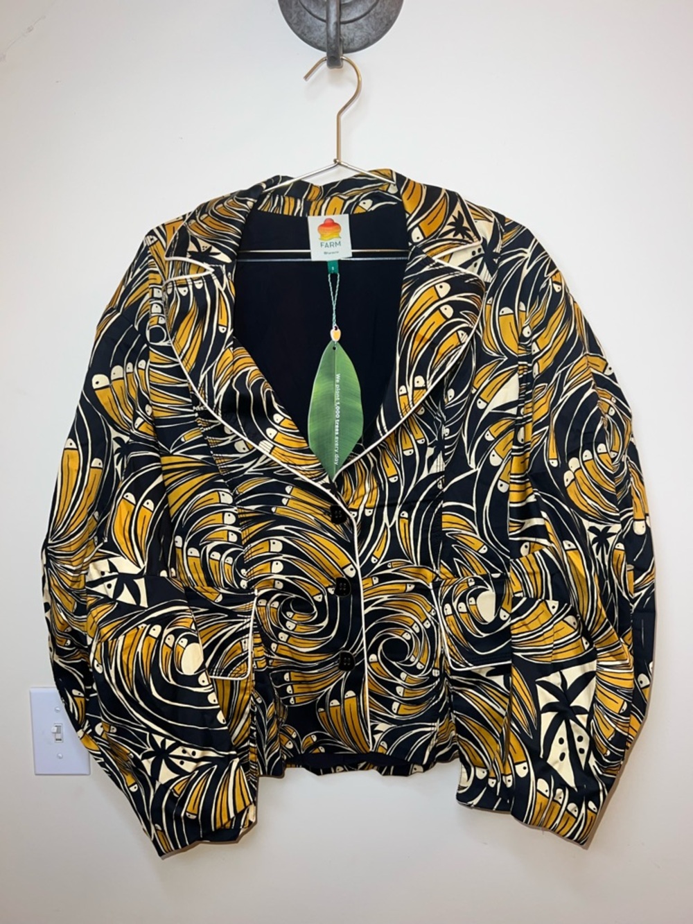 Farm Rio Toucan Spirals Blazer NWT Off White Tropical Print Jacket S - Picture 3 of 16